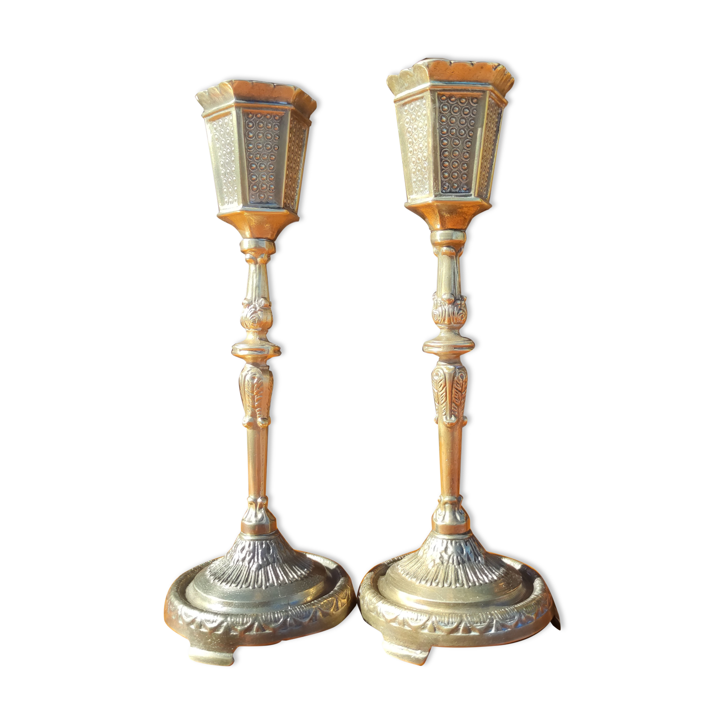 Vintage gilded brass candlesticks