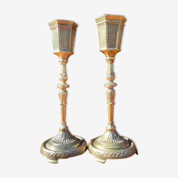 Vintage gilded brass candlesticks