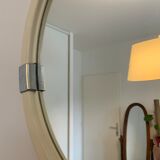Vintage mirror round edge in white plastic and chrome diameter 46 cm