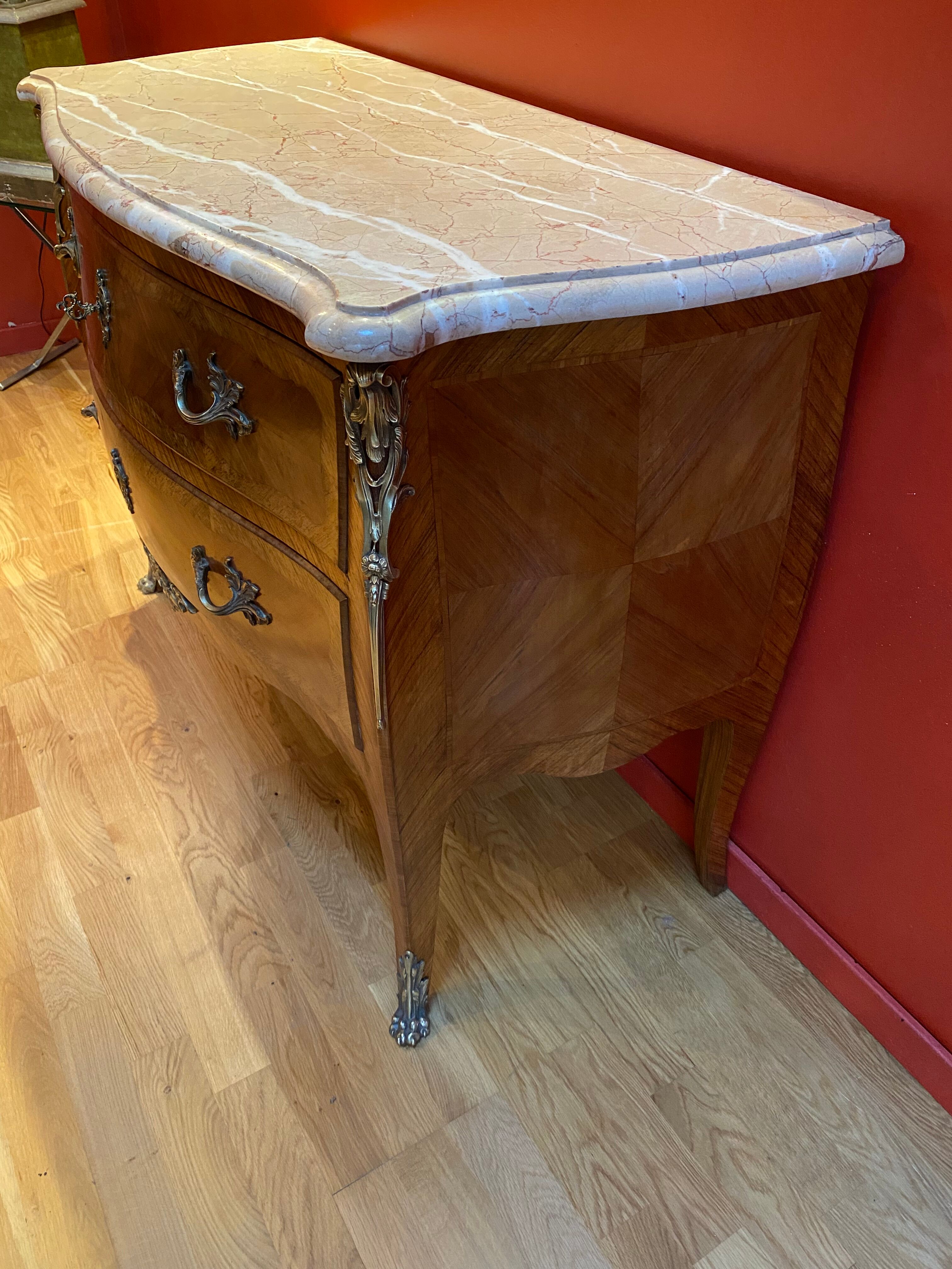 Louis XV style chest of drawers inlaid rosewood