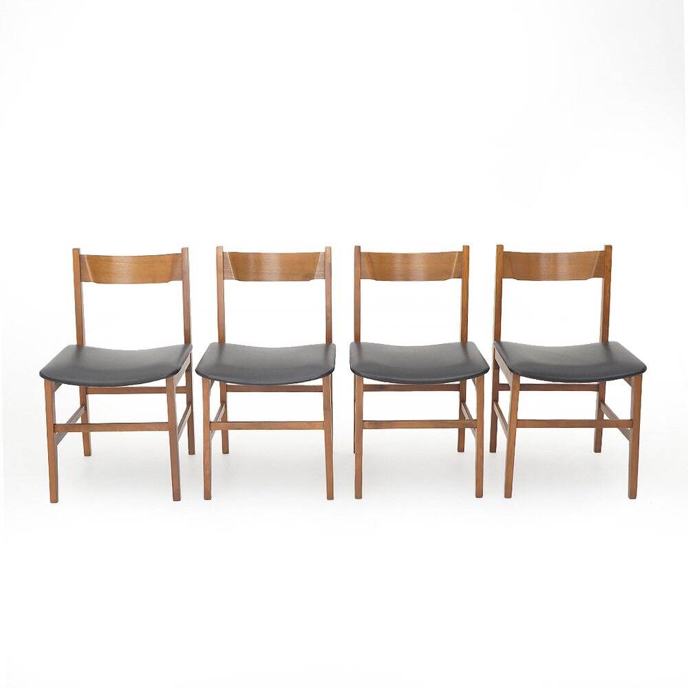 Chaises en bois vintage avec siège rembourré, années 1950, lot de 4