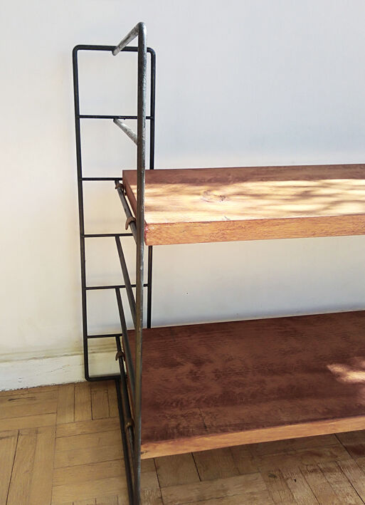 Metal and wood wall shelf 1960