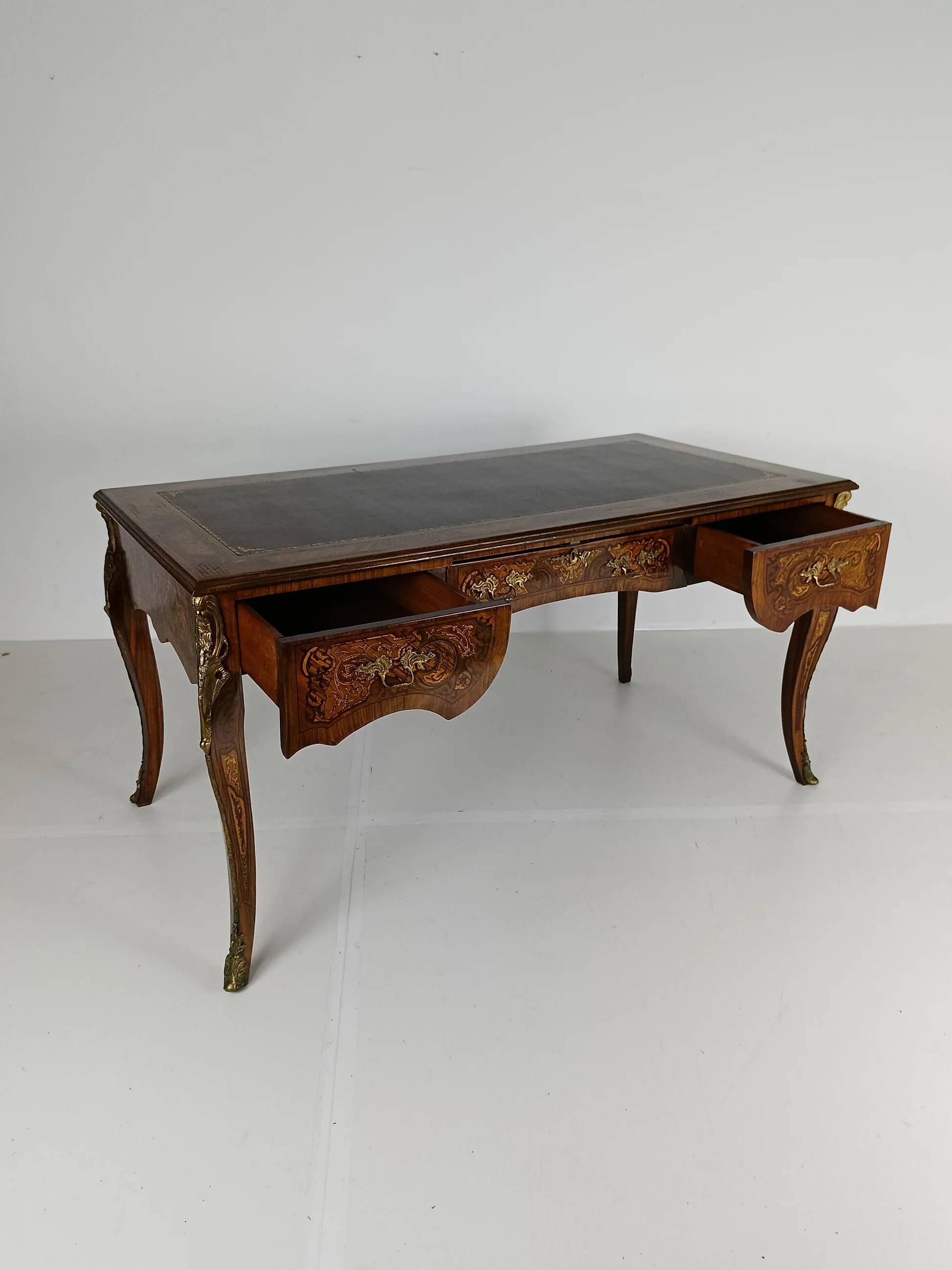 Louis XV style double-sided mahogany and rosewood flat desk