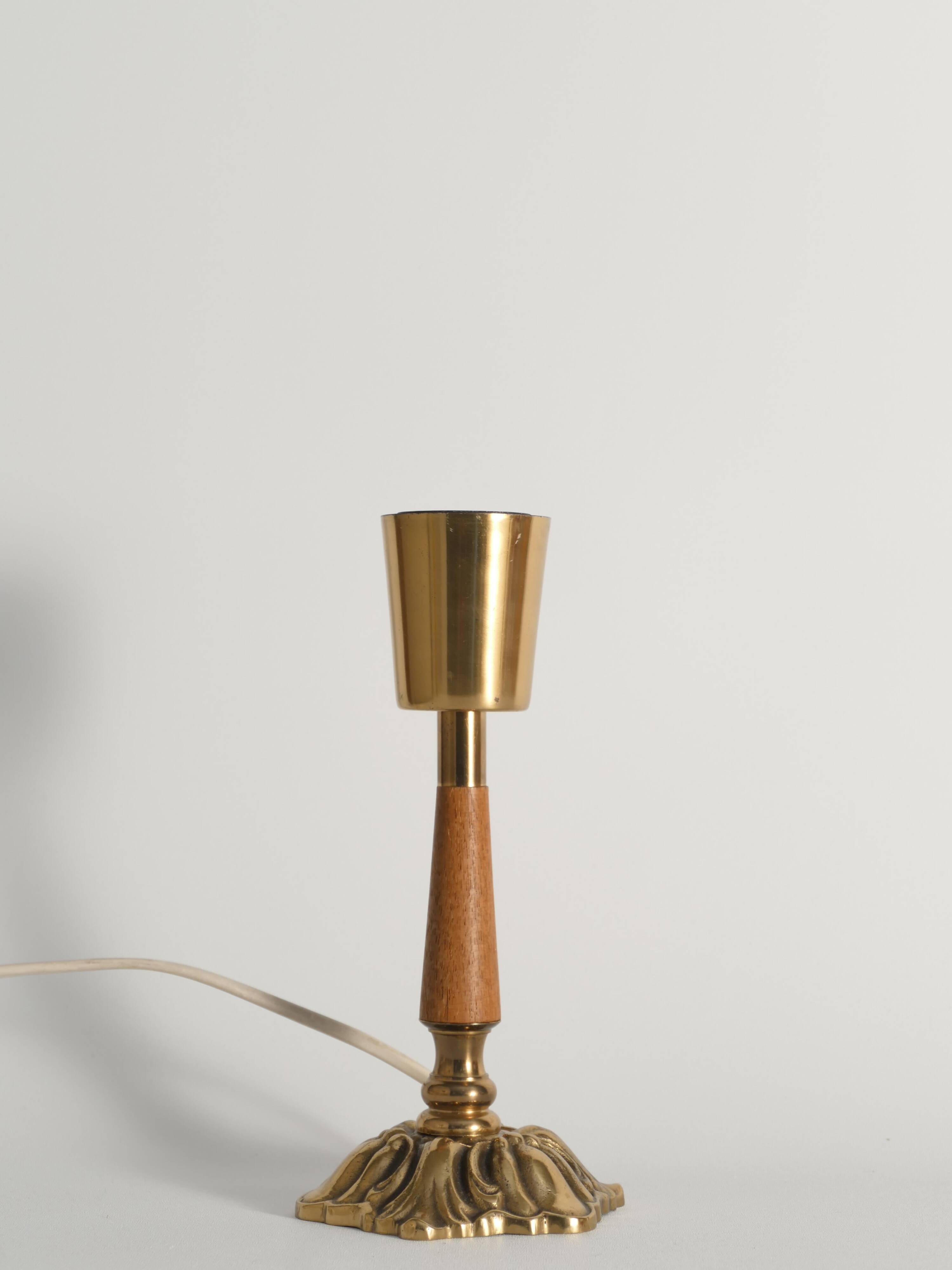 Brass Table Lamp with Teak, Asea, Sweden 1950s