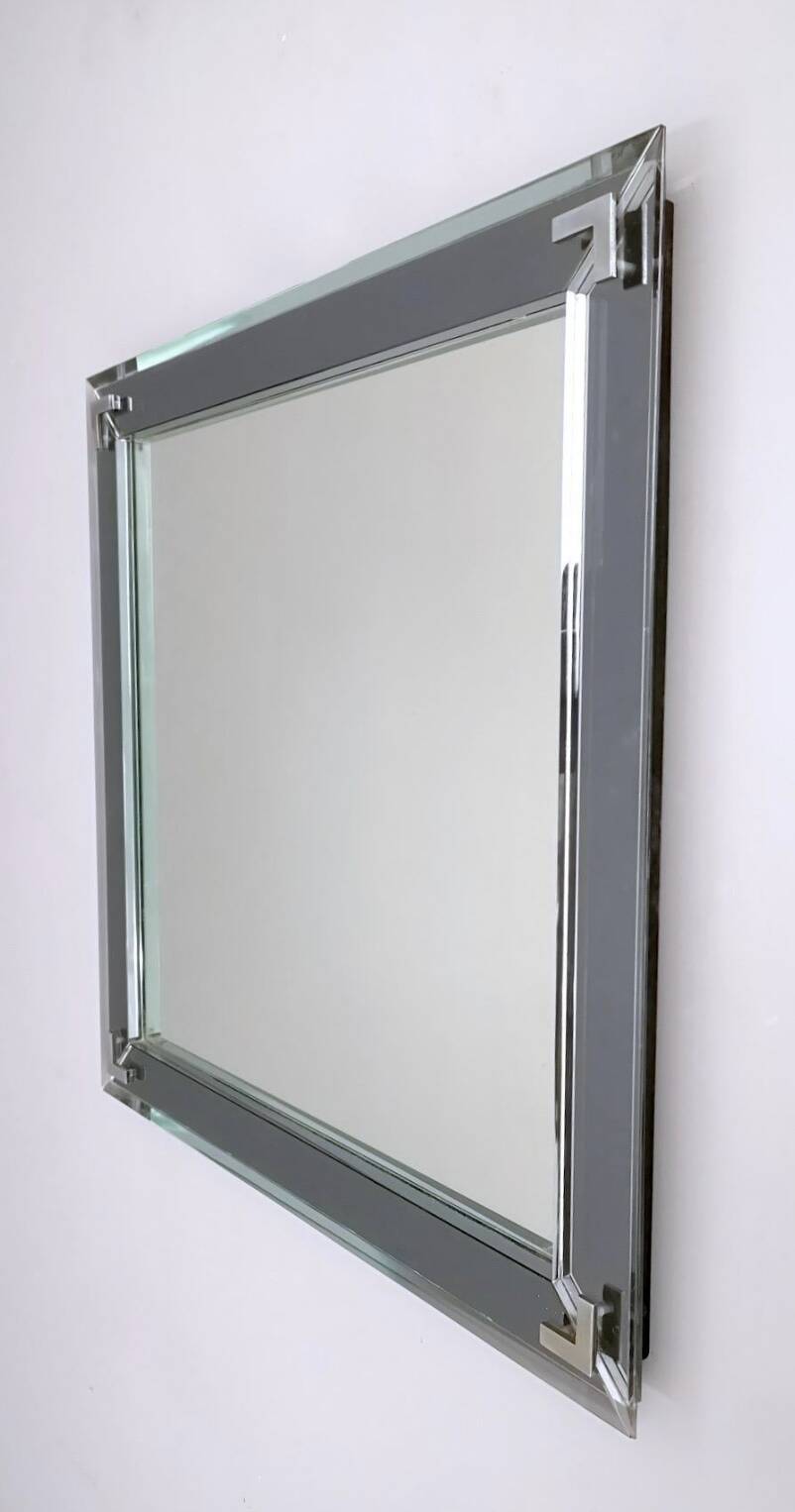 Mirror from Fontana Arte with Square Metal and Mirrored Frame, Italy 1960s