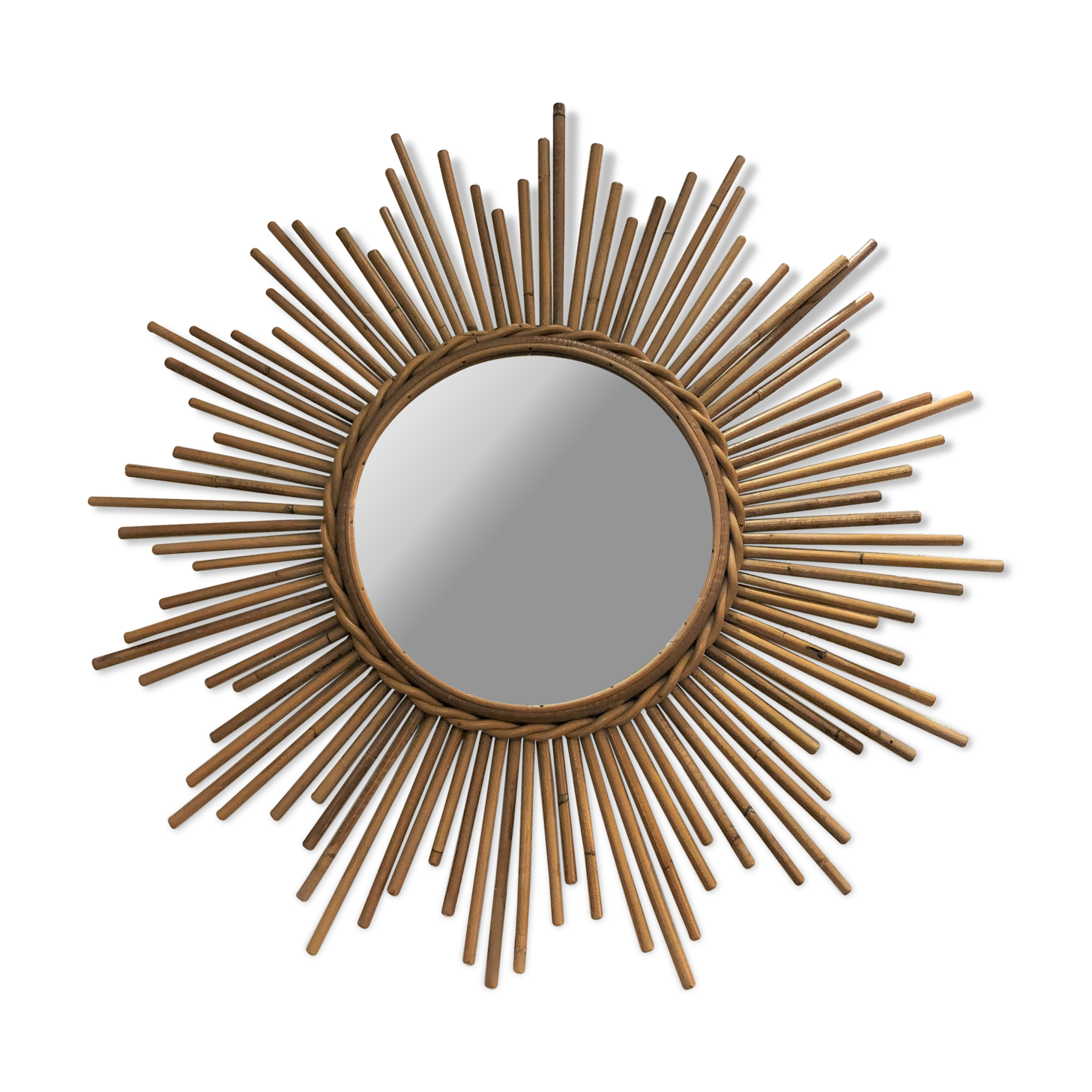 Old mirror soleil vintage in braided rattan 60