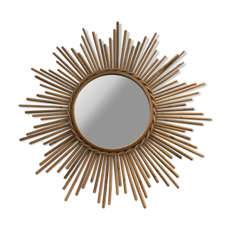 Old mirror soleil vintage in braided rattan 60