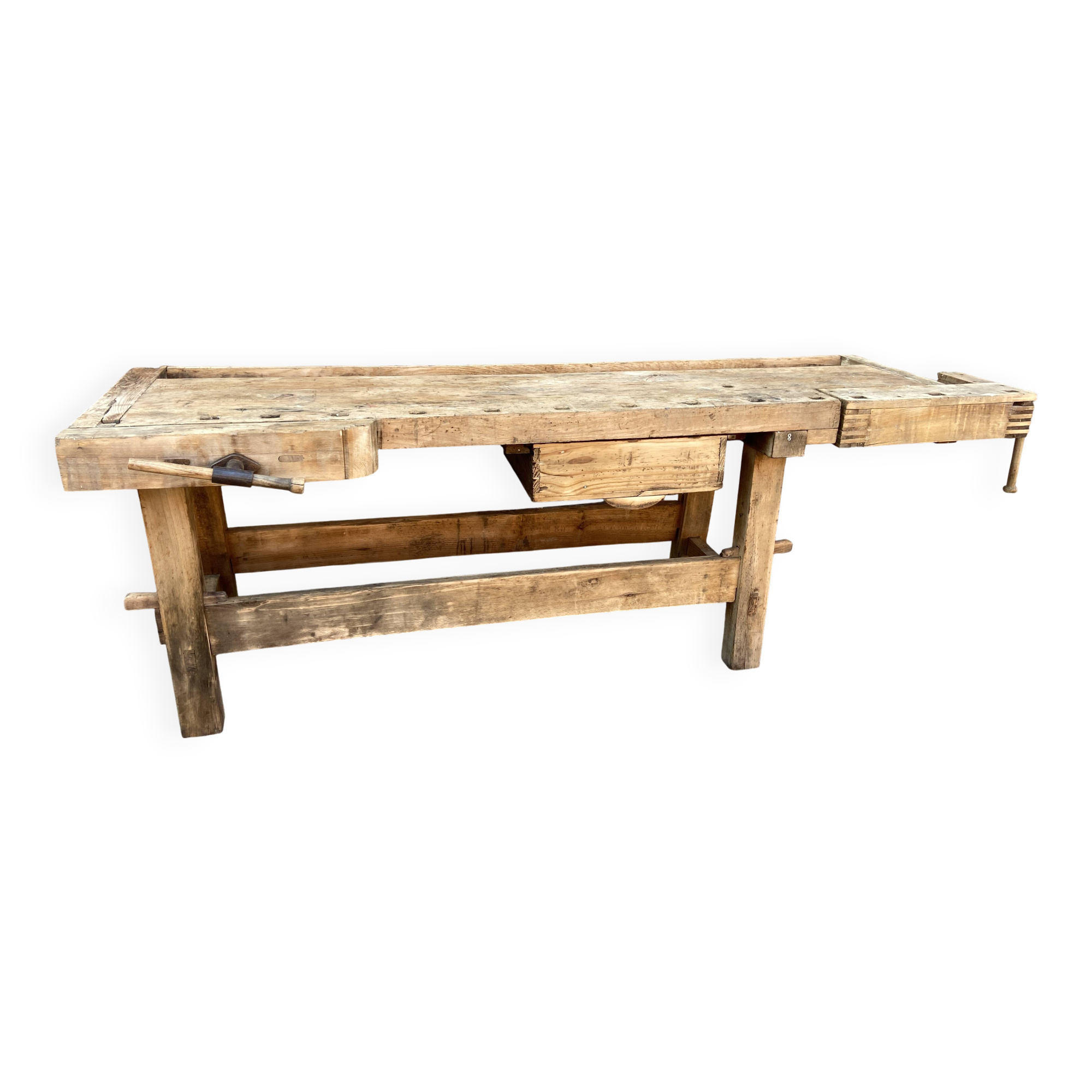 Industrial table Carpenter's workbench in natural raw wood vintage bohemian