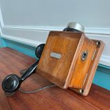 Old phone F.Proniez wood and bucket