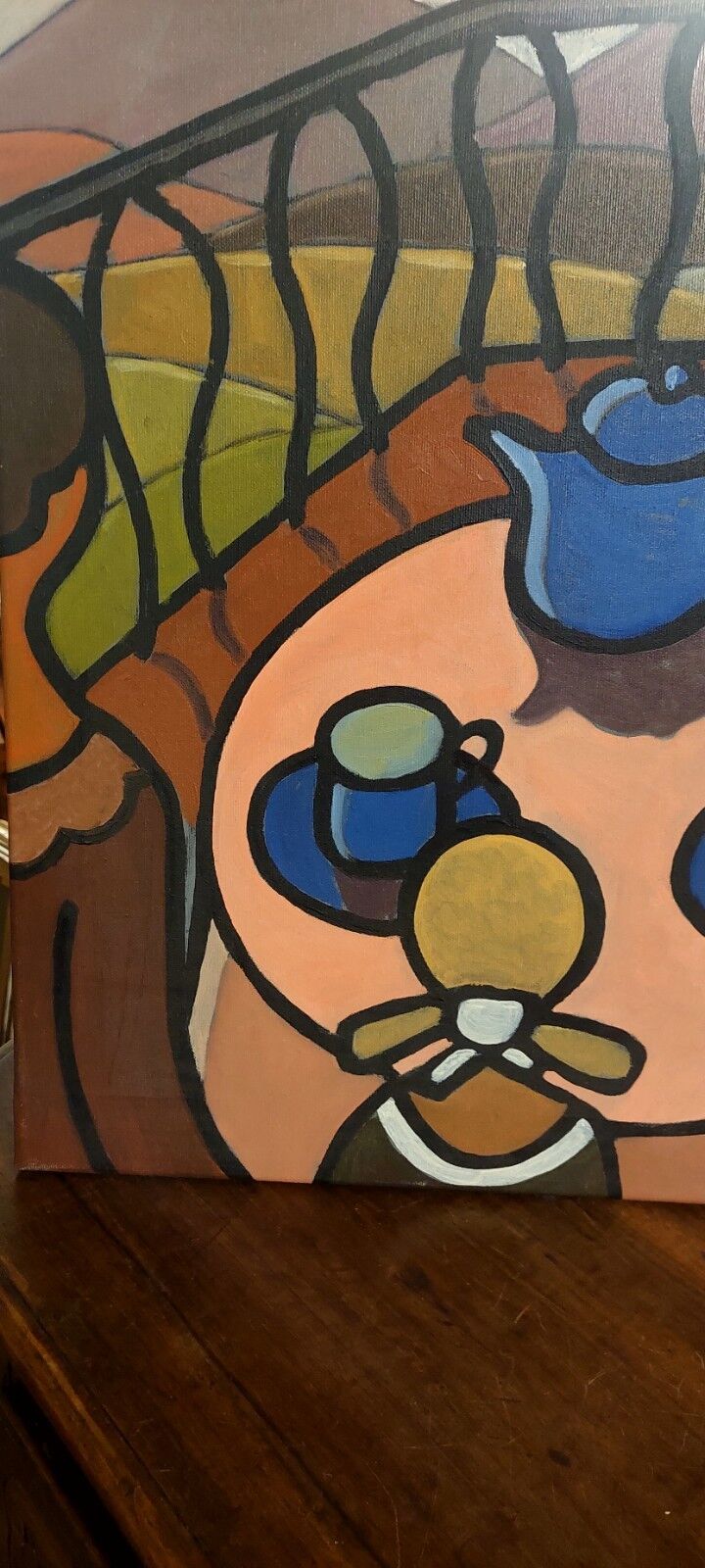 Oil painting on canvas "Breakfast on the Terrace" by Franco Prayer (1924) 58 x 48 cm