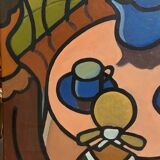 Oil painting on canvas "Breakfast on the Terrace" by Franco Prayer (1924) 58 x 48 cm