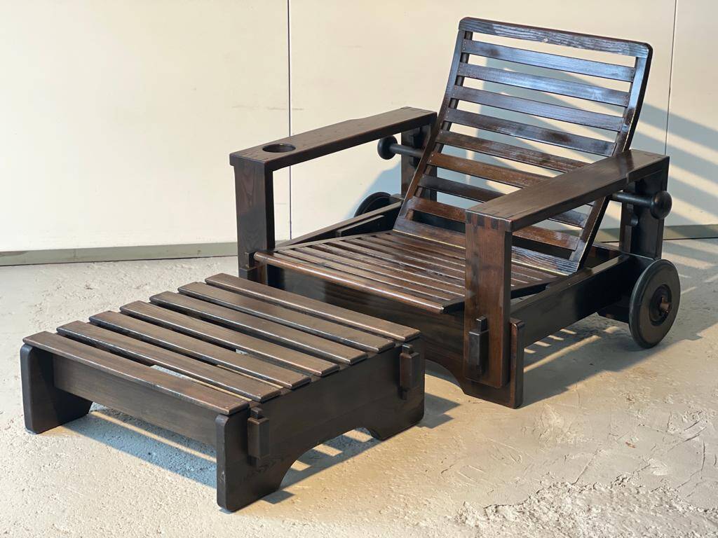 Wooden armchair with ottoman 1965