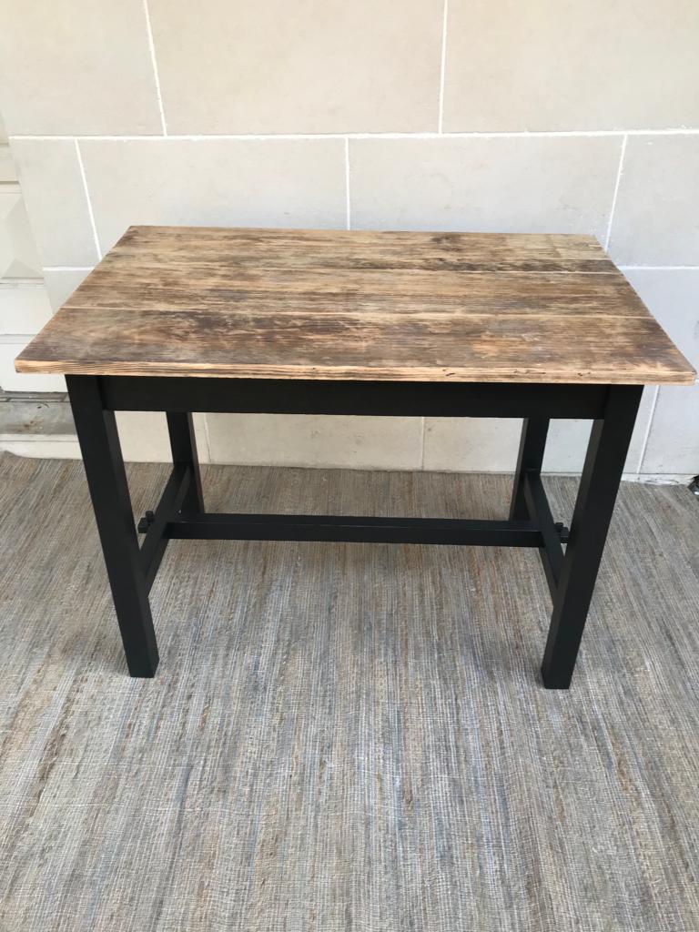 Old farm dining table, solid wood and black foot