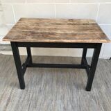 Old farm dining table, solid wood and black foot