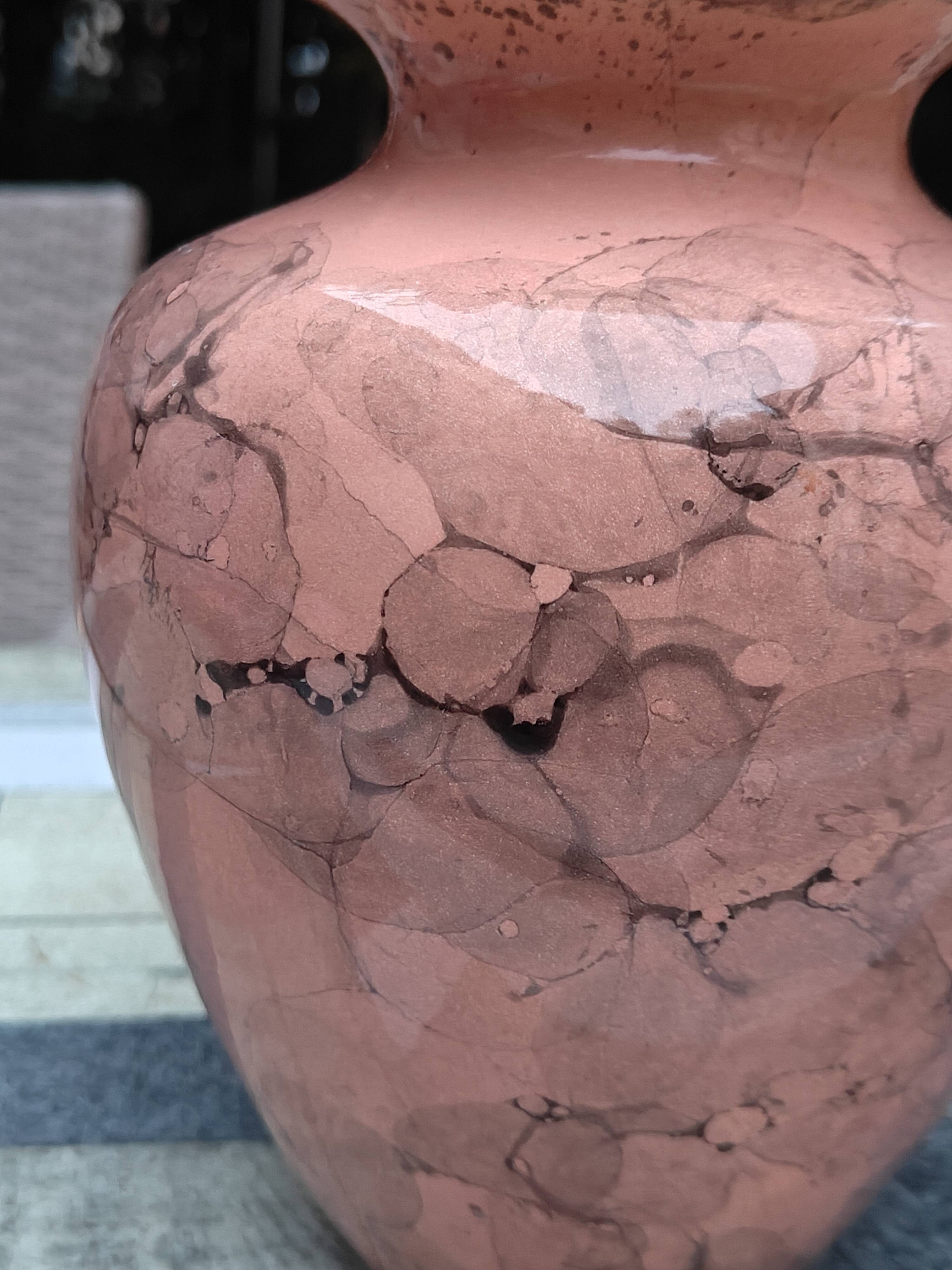 Vintage ceramic vase - powder pink / peach with pearlescent and marbled effect /