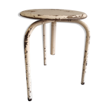 3-foot white metal workshop stool with wood seating threaded axis