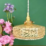 Vintage glass pendant light in yellow from Clichy