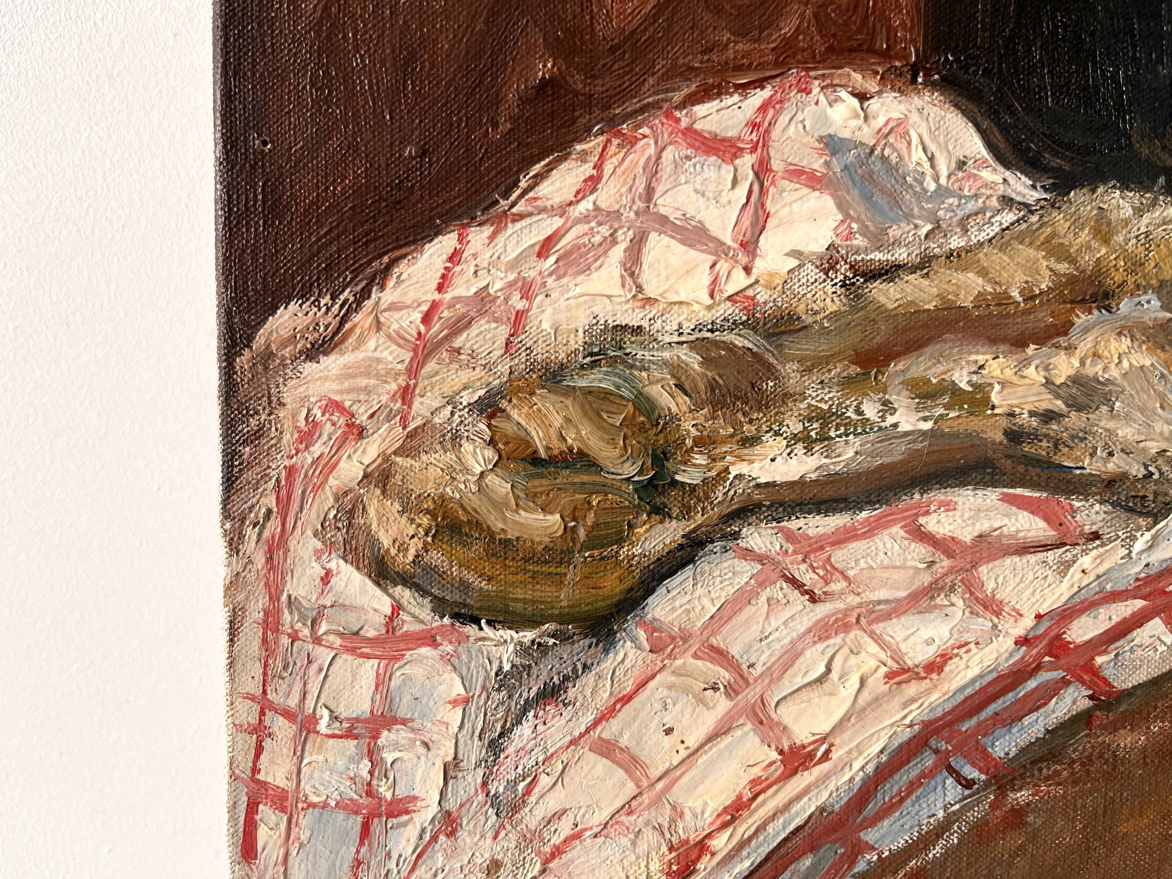 Oil painting on canvas of a still life with a hare circa 1950