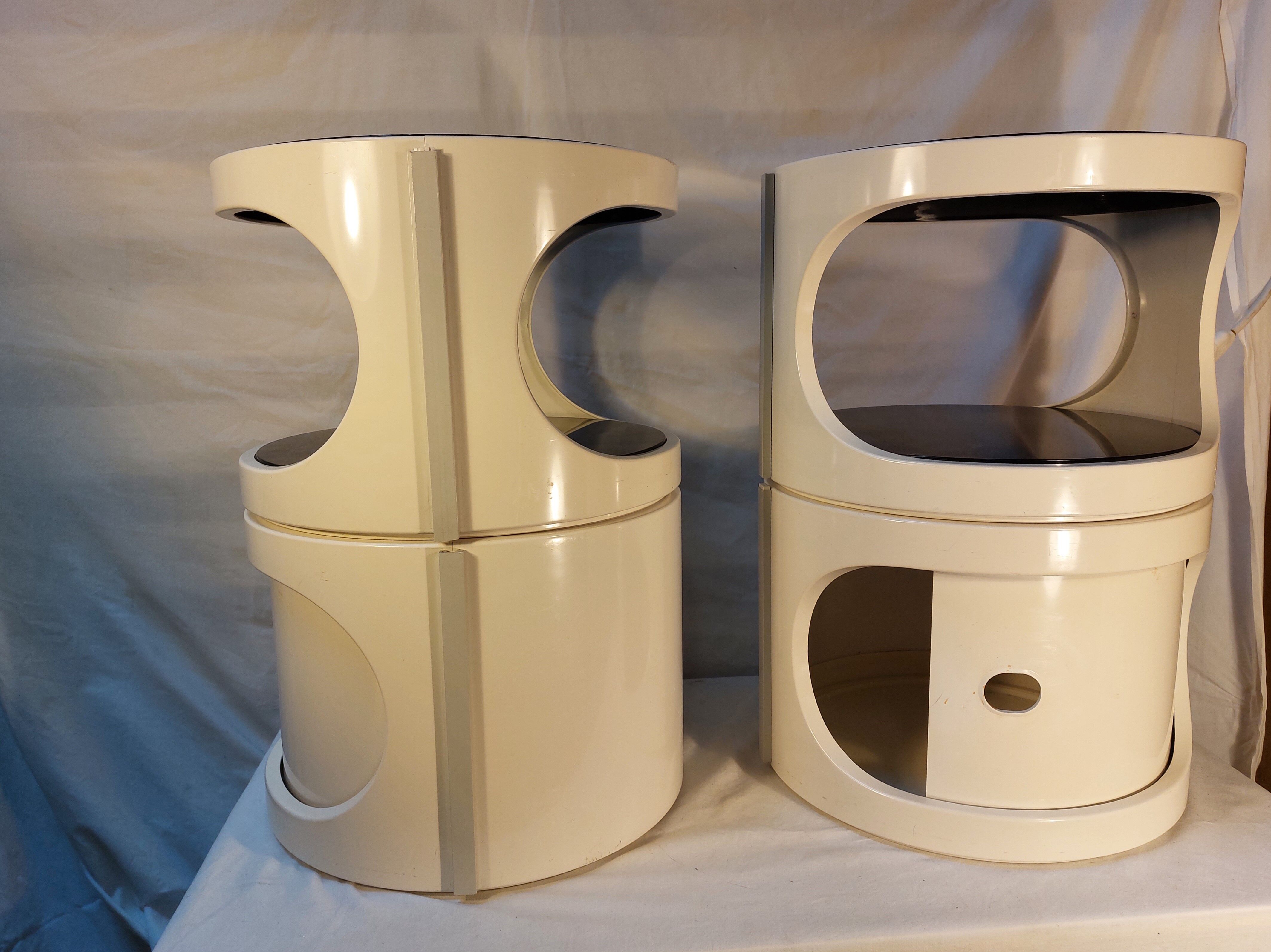 Paire de chevets cylindriques vintage en plastique ABS empilables