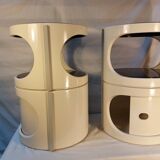 Pair of stackable vintage ABS plastic cylindrical bedside tables