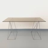 Bureau en verre fumé et métal chromé, années 70