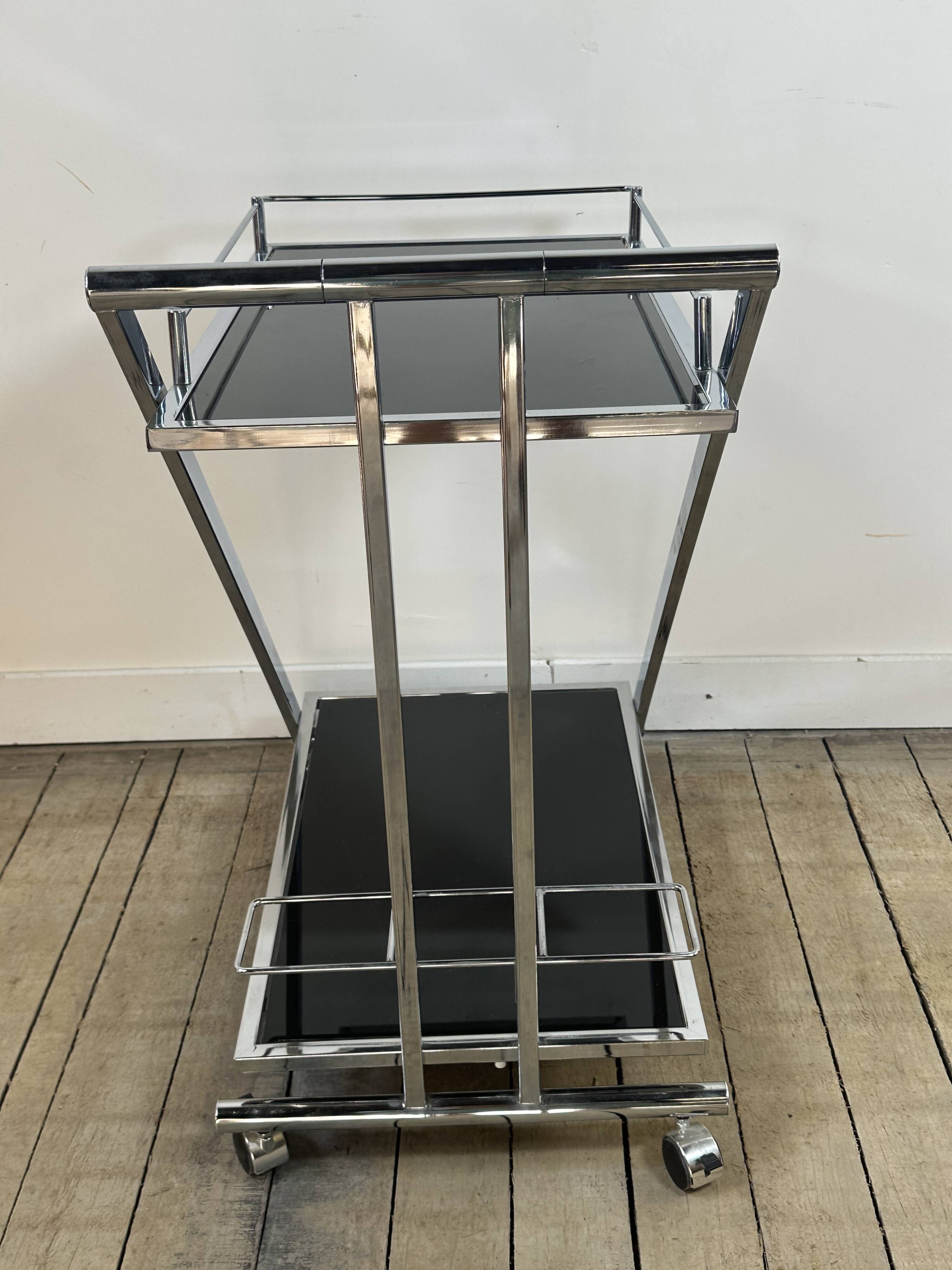 Vintage "Z-Line" Chrome and Smoked Glass Side Table 2000s