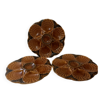 Set of 3 oyster and shellfish plates, Sarreguemines