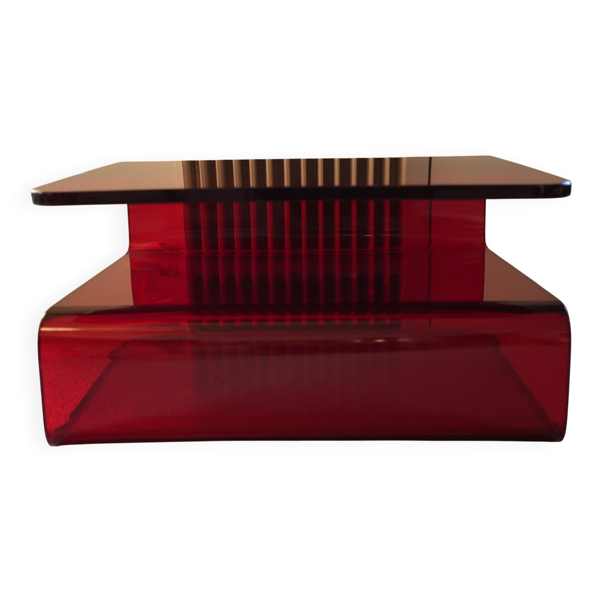 Red Plexiglass Coffee Table from the 1970s, French Design, Aesthetic