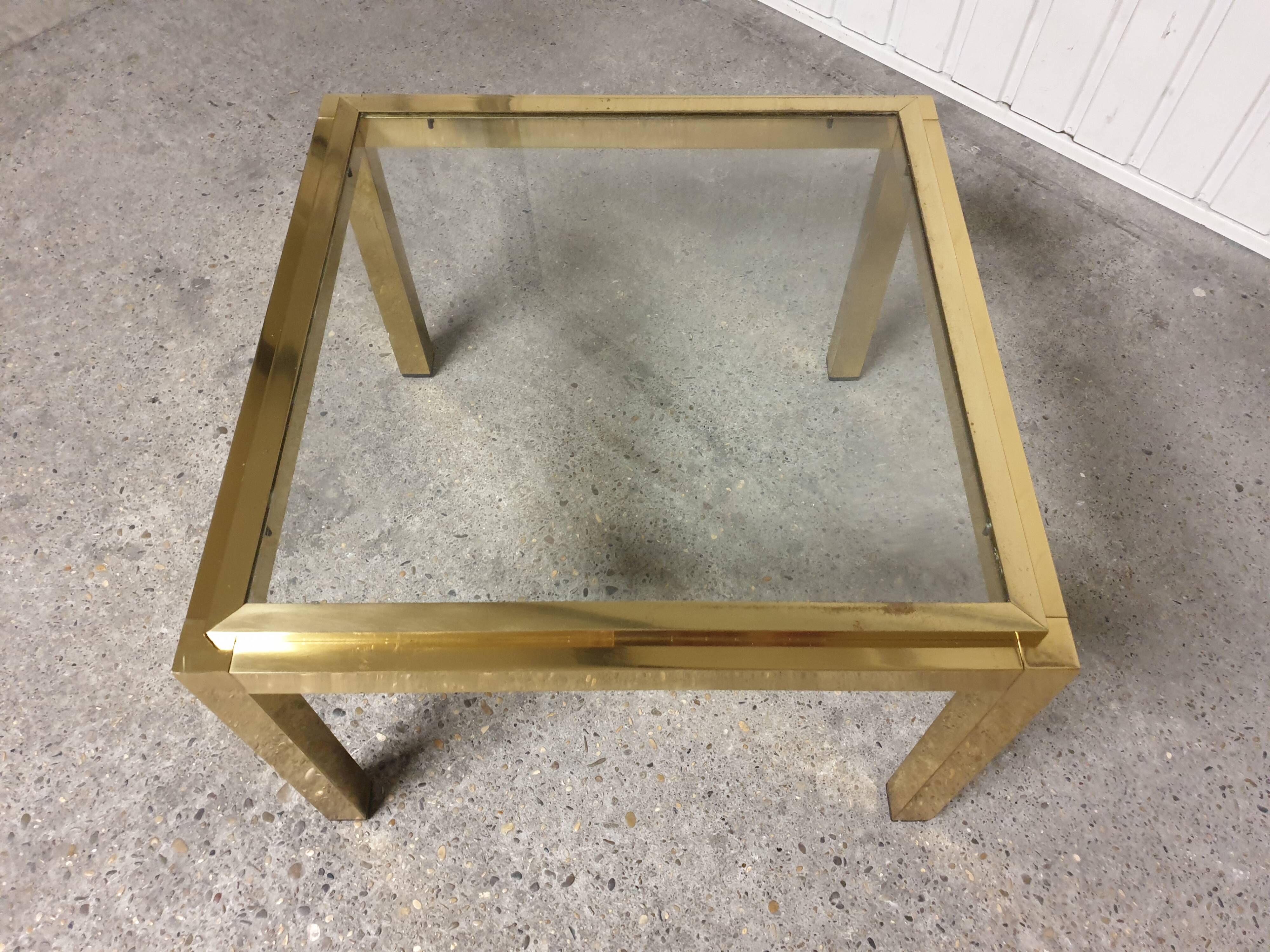 Small coffee table / Vintage brass and glass end table