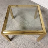 Small coffee table / Vintage brass and glass end table