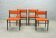 4 Wengé Wooden Dining Chairs with Orange Bouclé Fabric Upholstery 1960s