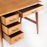 Vintage oak desk. Compass legs with drawers. France, 1950s