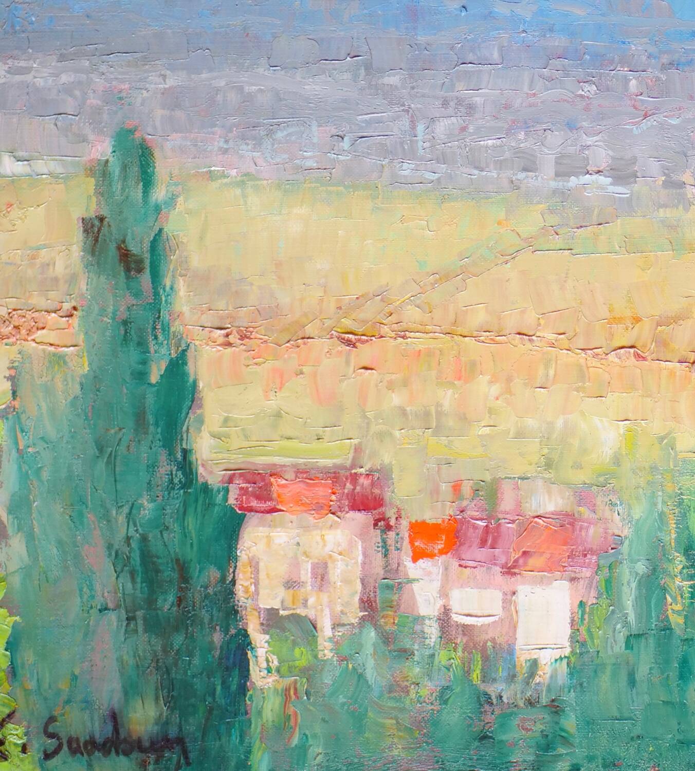 Blue and yellow hills, oil on canvas signed