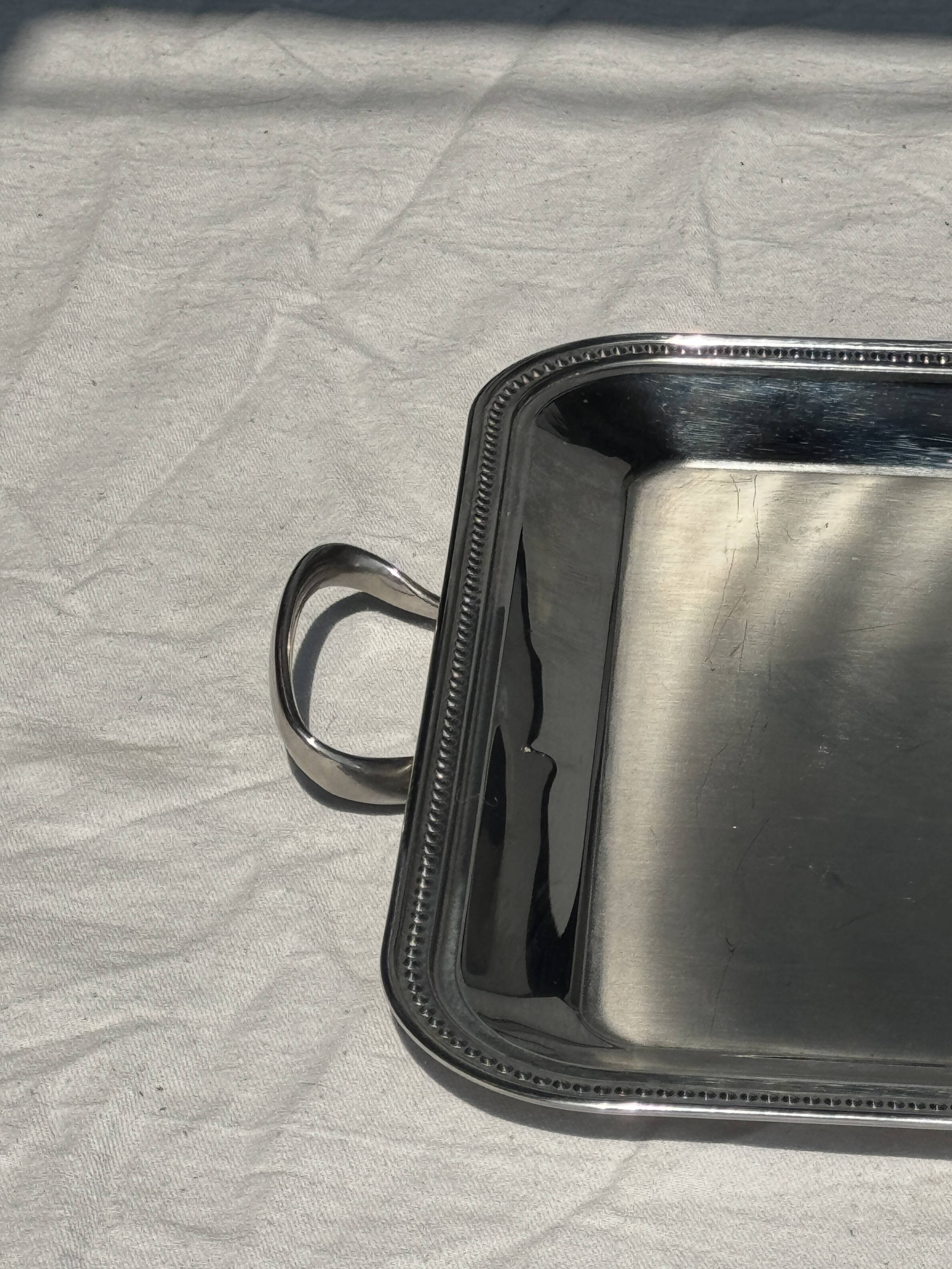 Classic silver tray with pearl stripe frieze