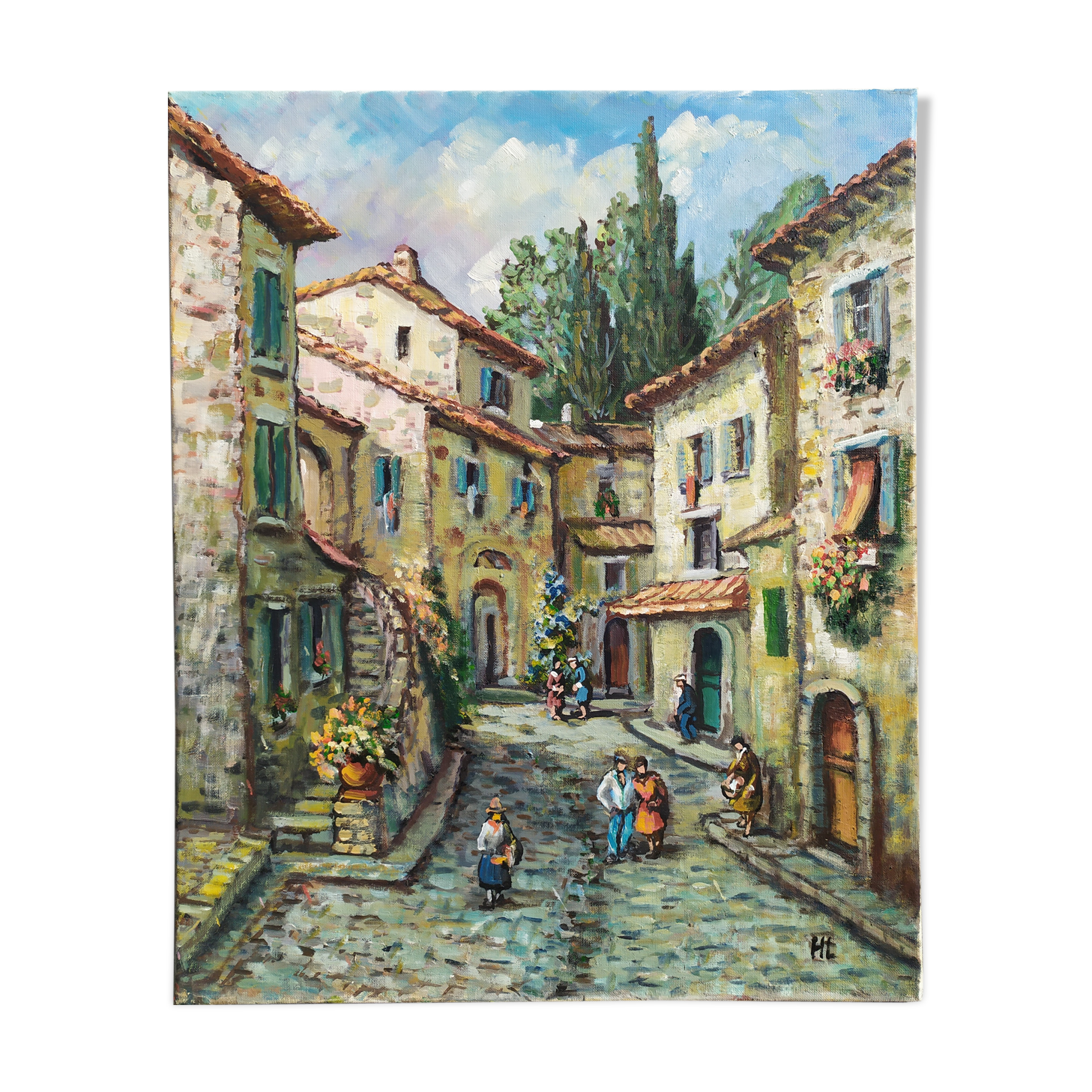 Oil on canvas "Grimaud Village" by HL