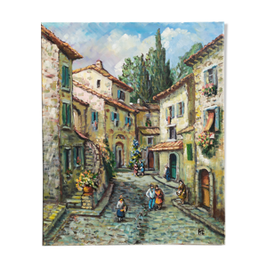 Huile sur toile Grimaud Village