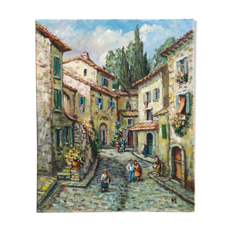 Oil on canvas "Grimaud Village" by HL