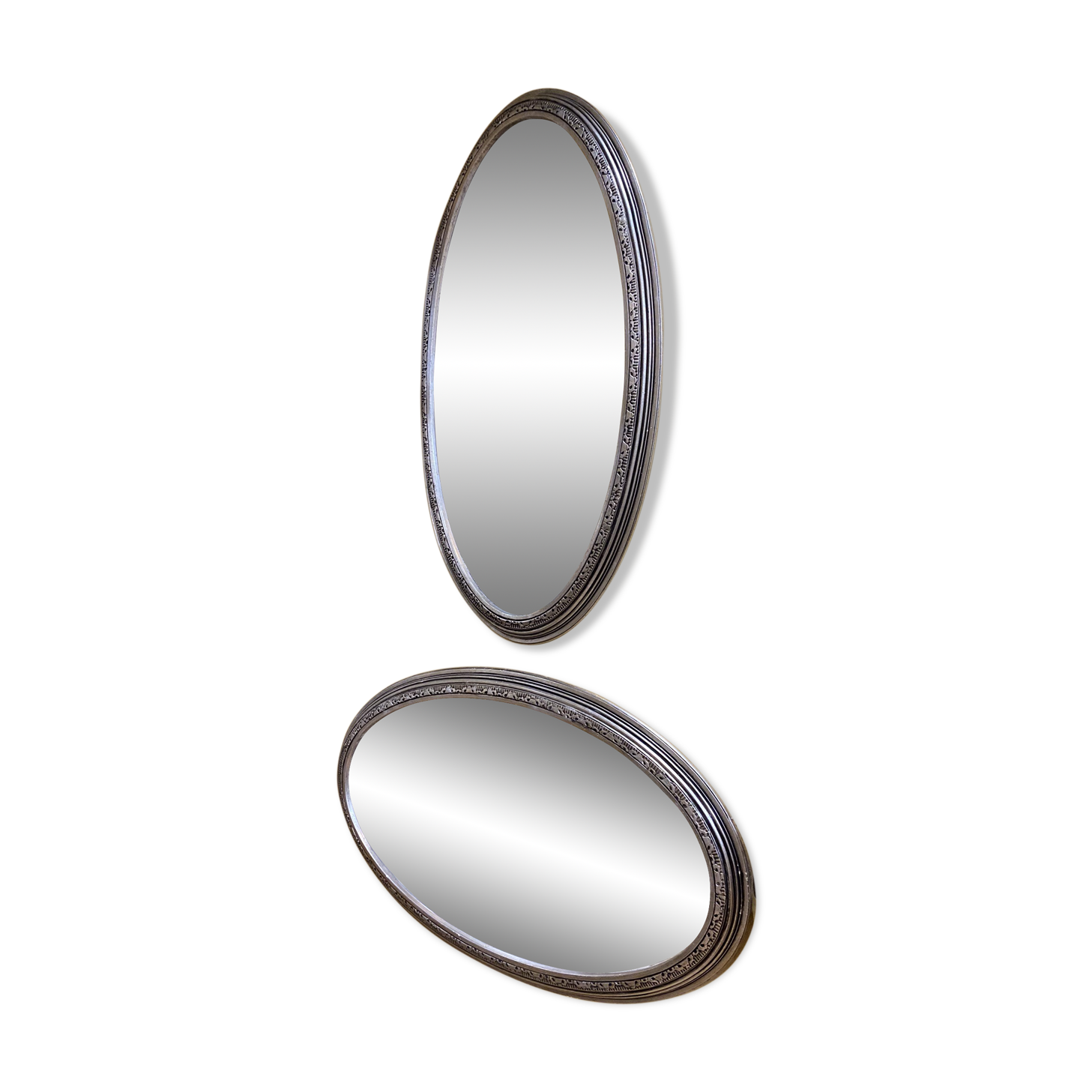 Pair of silver oval mirrors 79x46cm