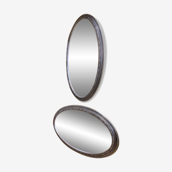 Paire de miroirs oval argenté 79x46cm