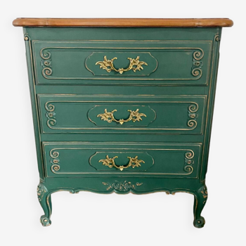 Commode bois massif relooké vert pinède patiné