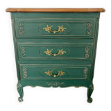 Solid wood chest of drawers restyled with patinated pine forest green