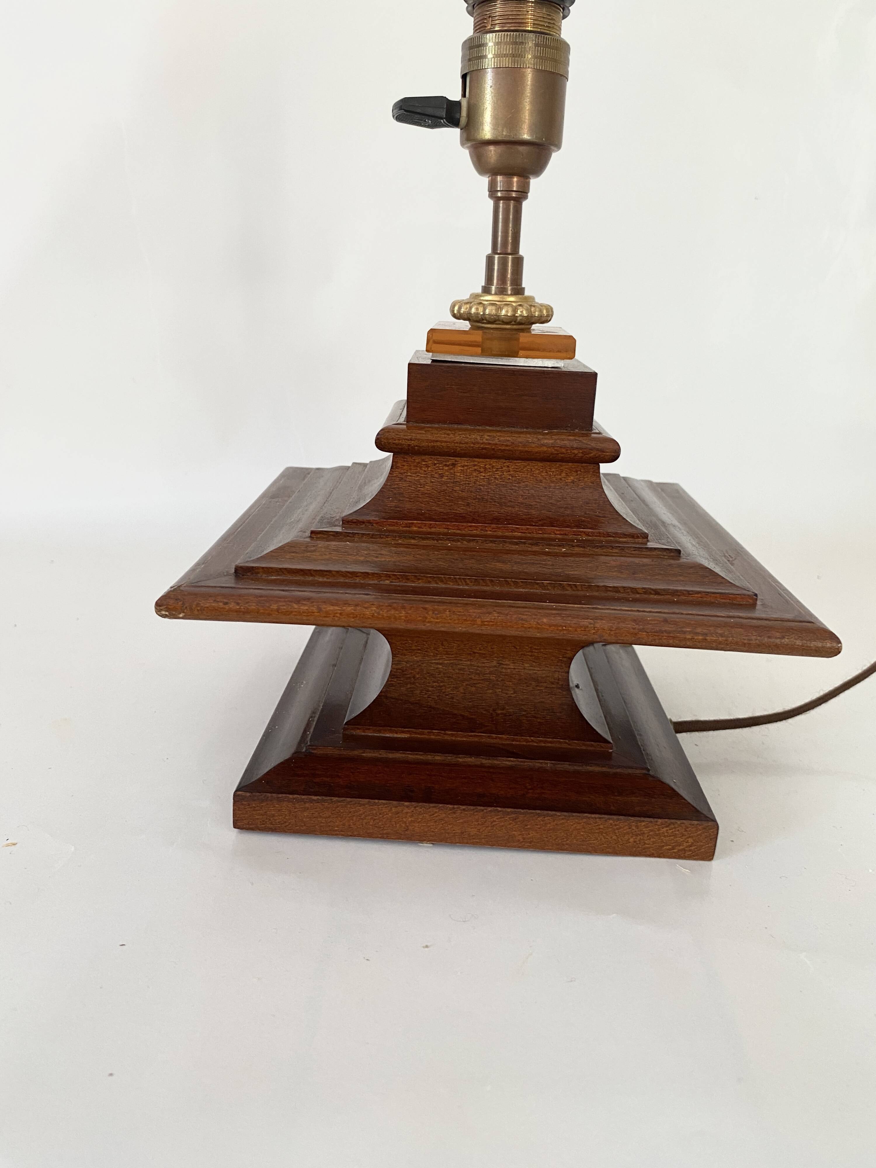 Wooden lamp, new 2M fabric cable, cotton lampshade