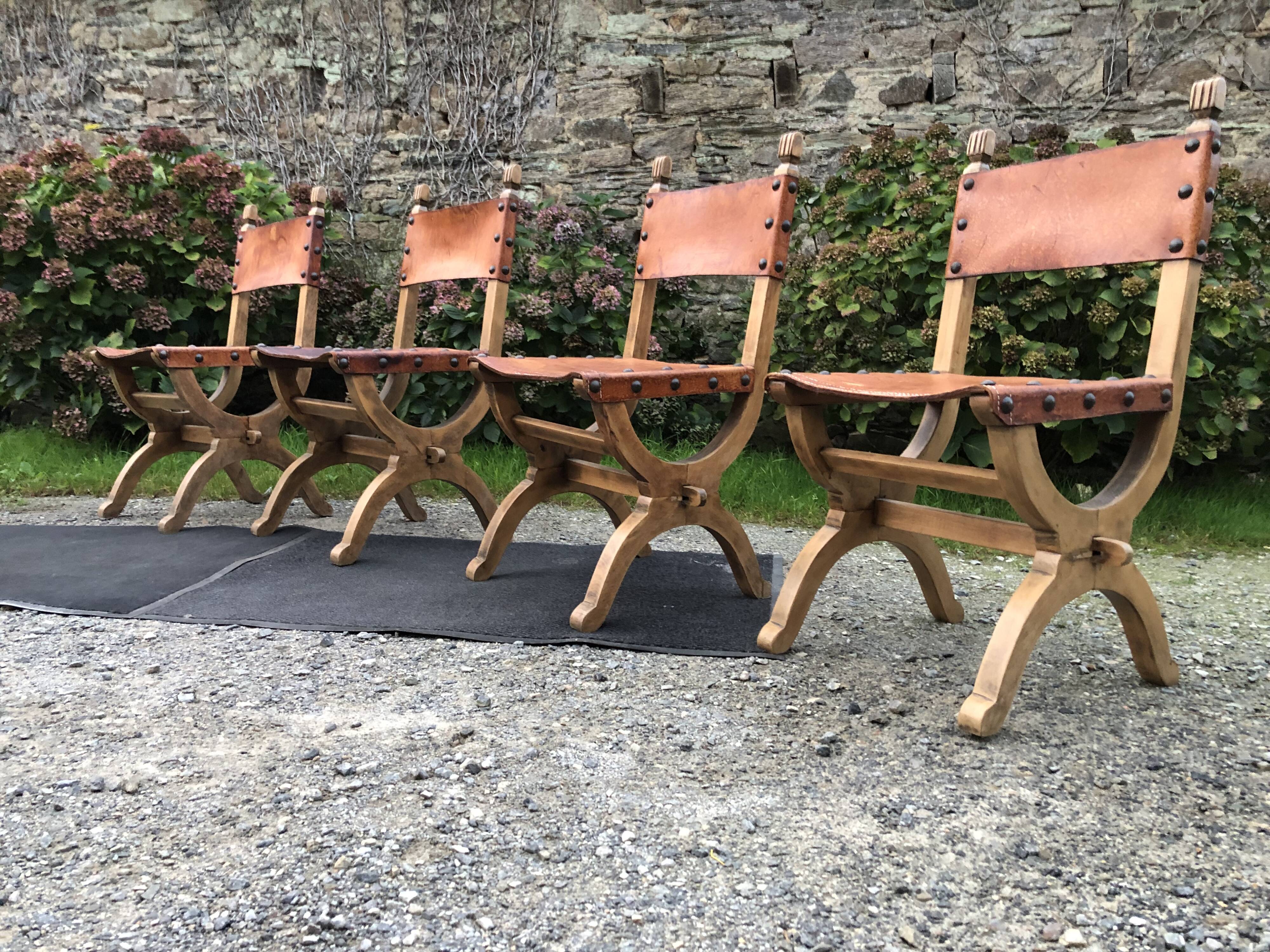 Set of 4 vintage brutalist chairs by Bram Sprij, Netherlands 1960s. in beech.