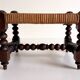 Antique French Turned Wood and Woven Rattan Footstool/ Sidetable