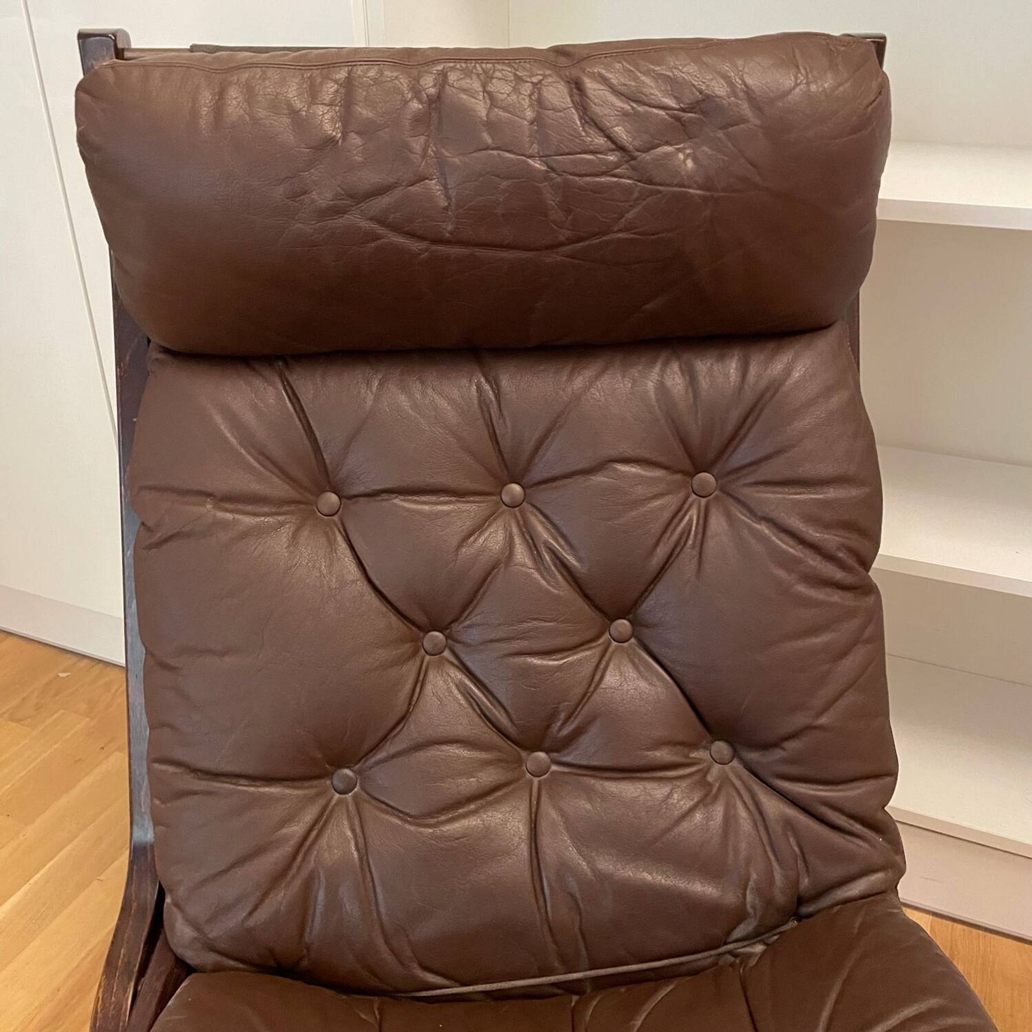 Chaise pliante « Uno » en cuir marron par Ekornes, Norvège, années 1970