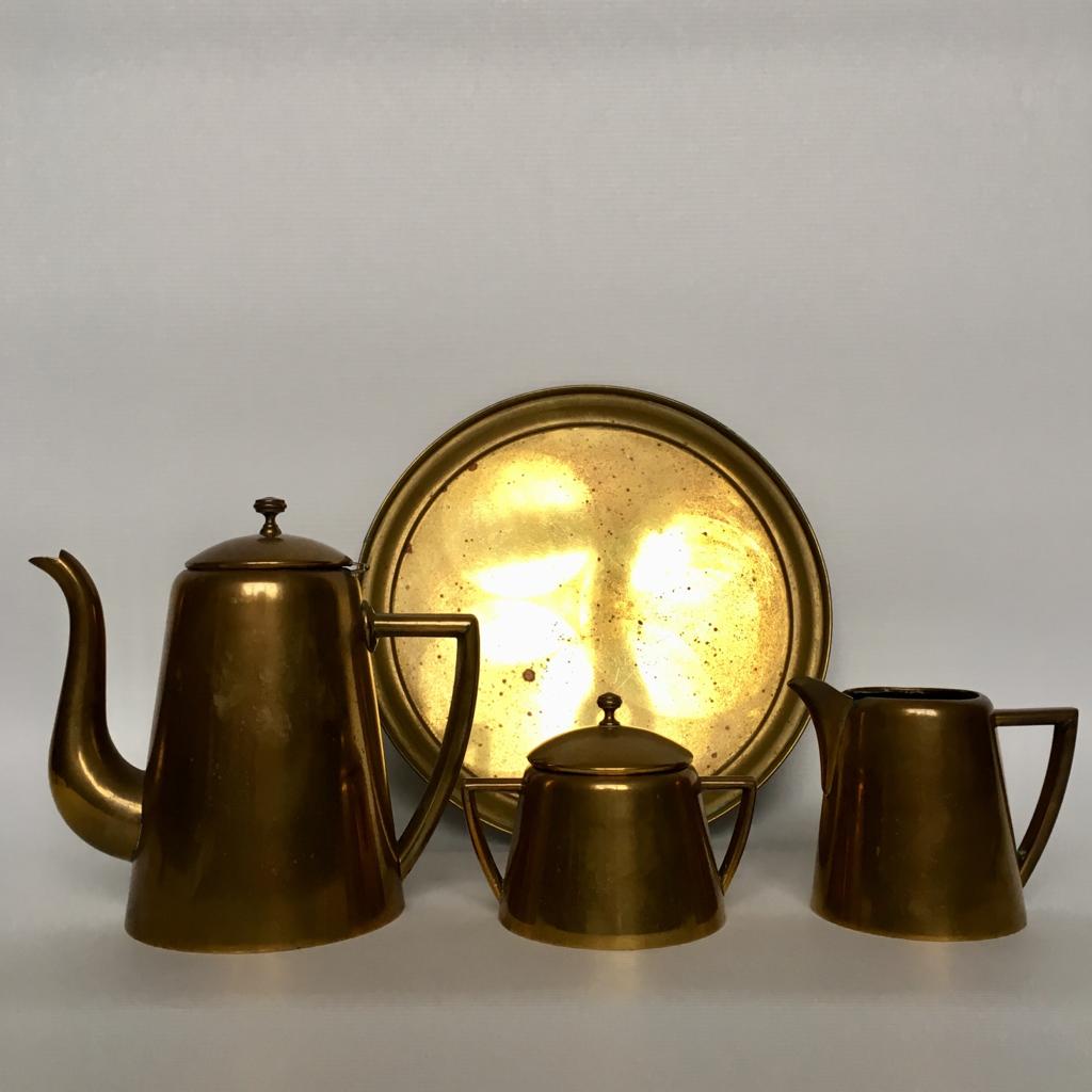 Art Deco German Brass Coffee Set from Hogri, 4 Pieces