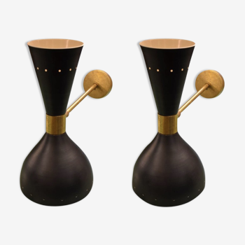 Pair of black diabolo wall light