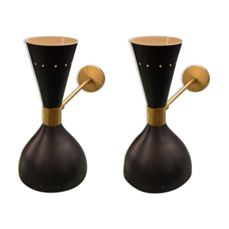 Pair of black diabolo wall light