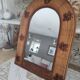 Vintage rattan arch mirror medium honey burnt leaf and metal decoration