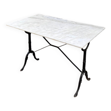 Table bistrot en marbre gris et fonte de fer noire 100 x 60 cm